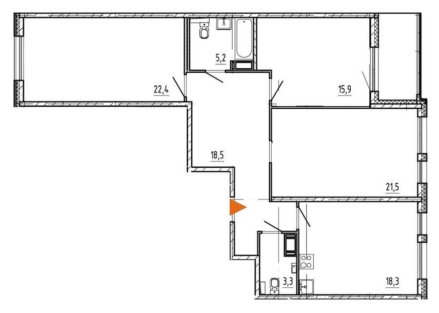 Трехкомнатная квартира в Эталон ЛенСпецСМУ: площадь 107.9 м2 , этаж: 16 – купить в Санкт-Петербурге
